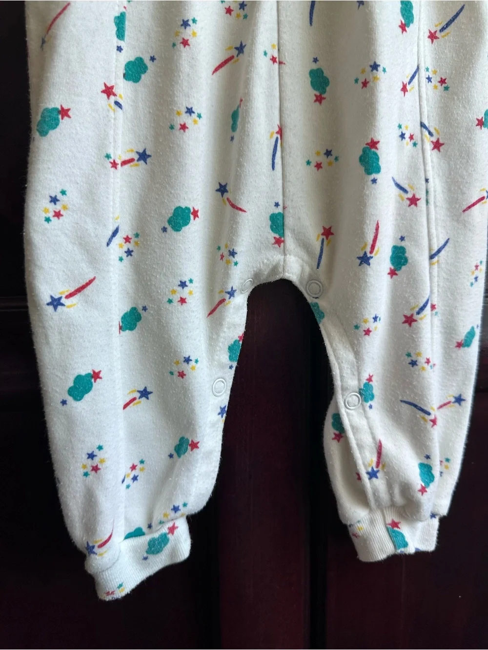 Vintage Printed Baby One-Piece with Playful Teal & Red Accents